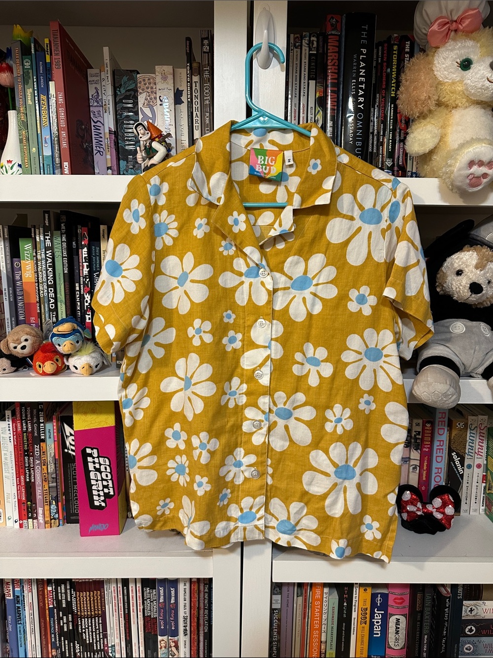 Big Bud Press Mustard Yellow Lazy Daisy Print Button-Up Shirt